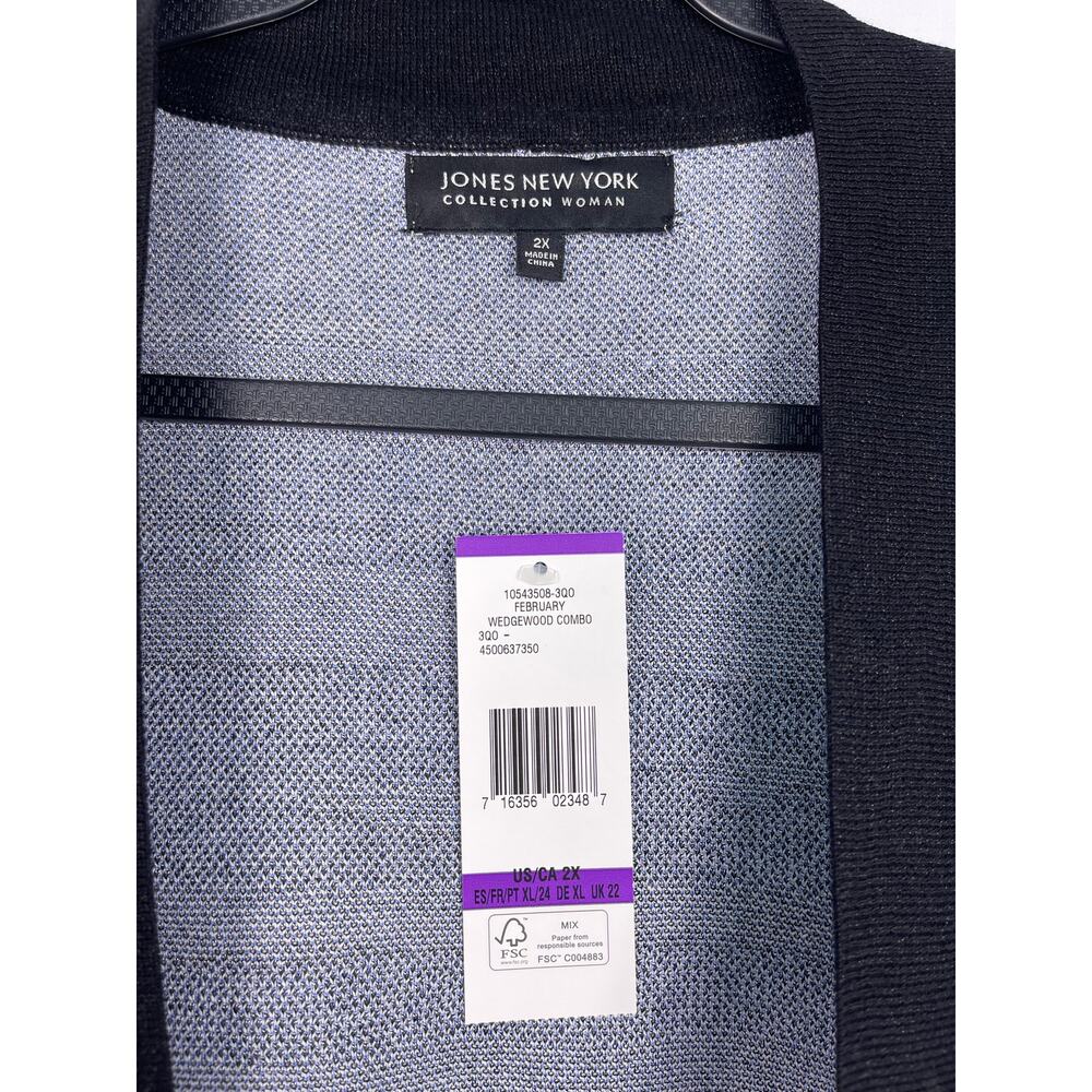 NWT Jones New York Blue and Black Striped Open Cardigan Sweater Size 2X - Picture 2 of 8